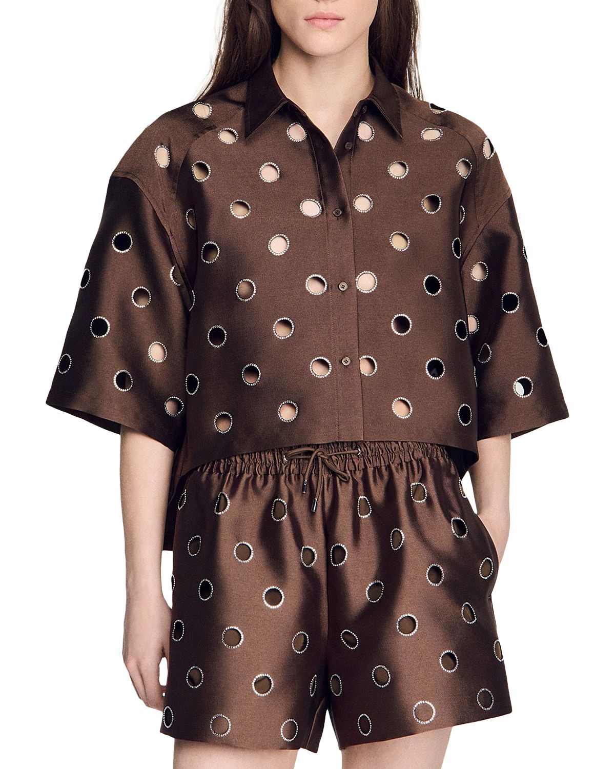 Sandro Rhinestone Cutout Shirt