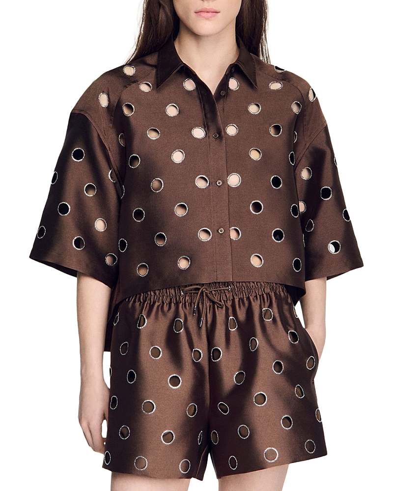 Sandro Rhinestone Cutout Shirt