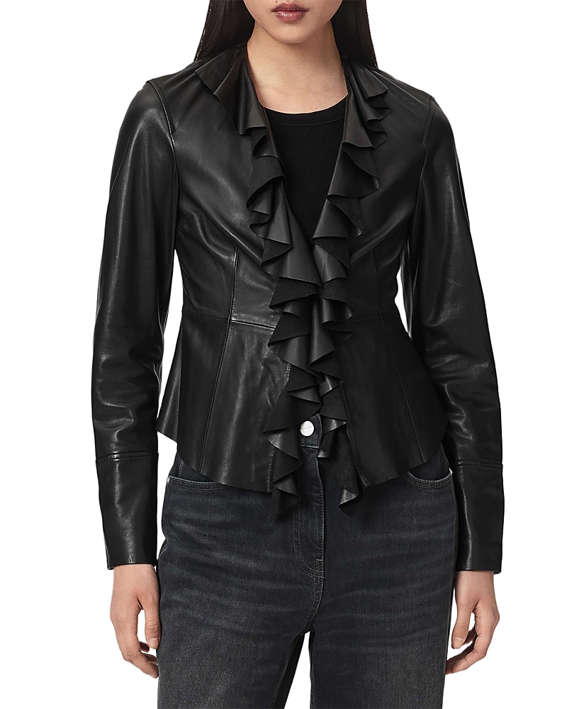 Allsaints Luana Lea Leather Ruffled Shirt