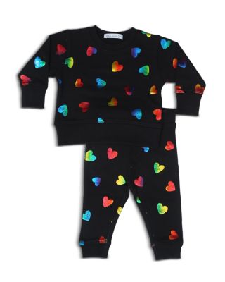 Girls' Rainbow Foil Allover Hearts French Terry Top & Pants Set - Little Kid
