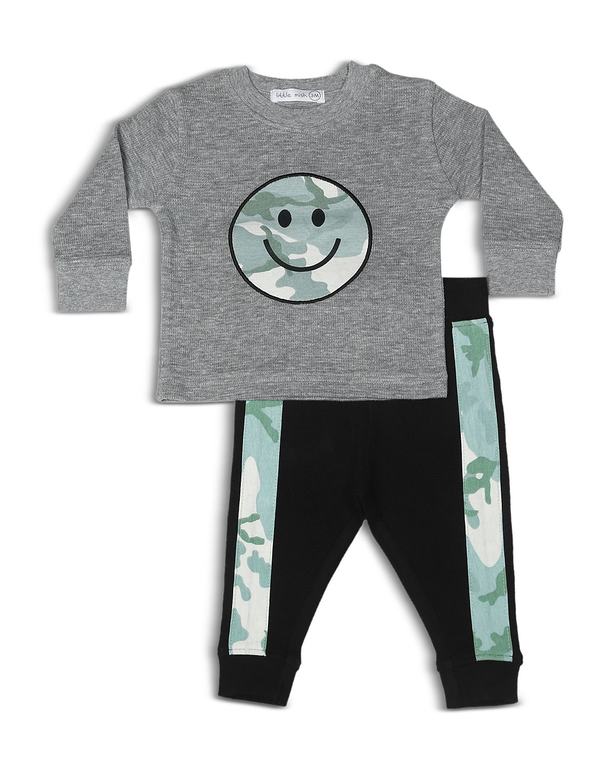 Little Mish Boys' Camo Patch Smiley Thermal Shirt & Pants Set - Baby