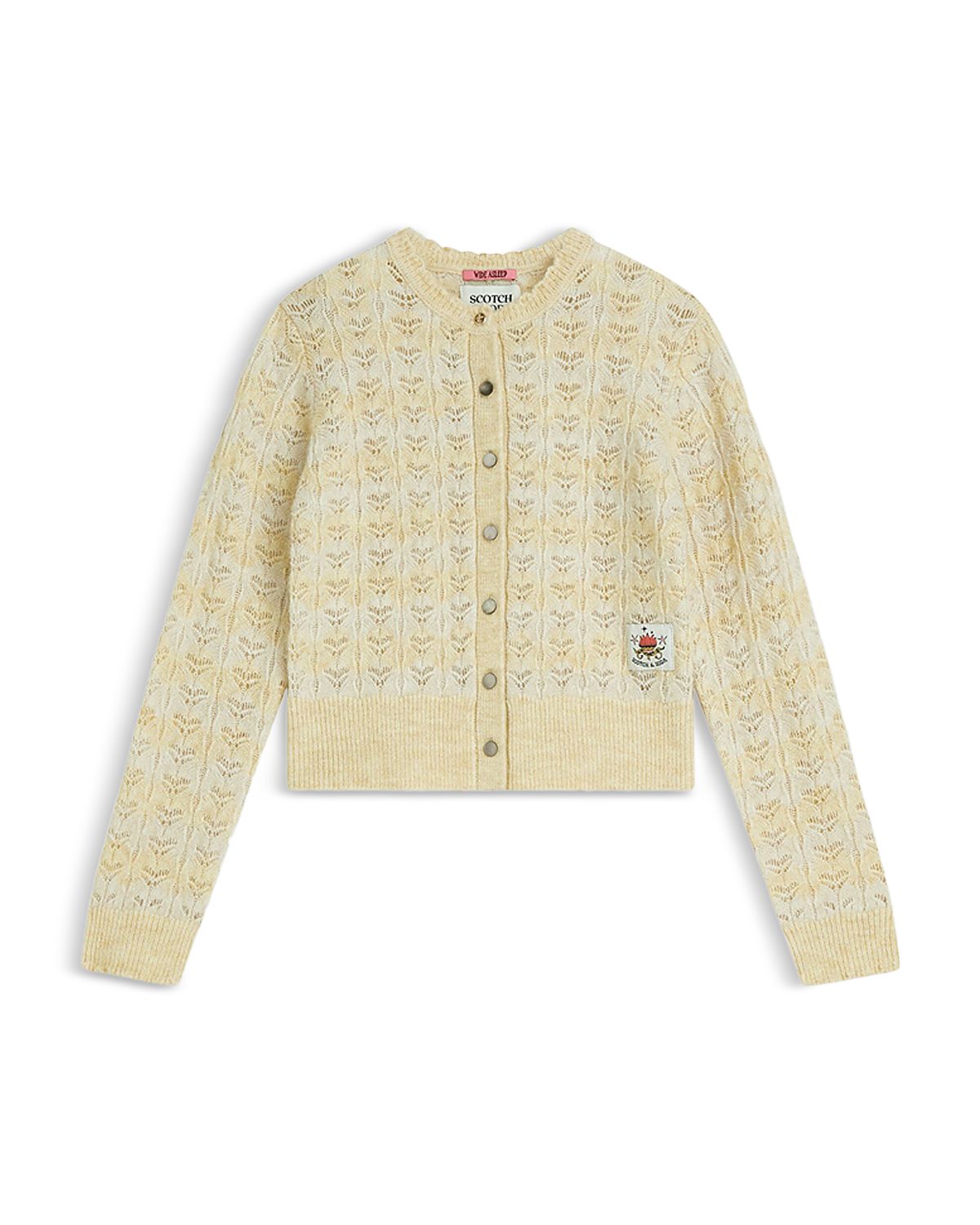 Scotch & Soda Girls' Pointelle Crewneck Cardigan - Little Kid, Big Kid