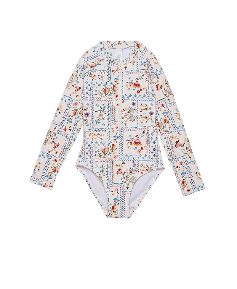 Gottex Kids Girls' Floral Soul Textured Long Sleeve Zip Front One Piece - Little Kid, Big Kid