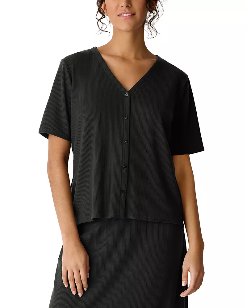 Eileen Fisher Ribbed V Neck Top