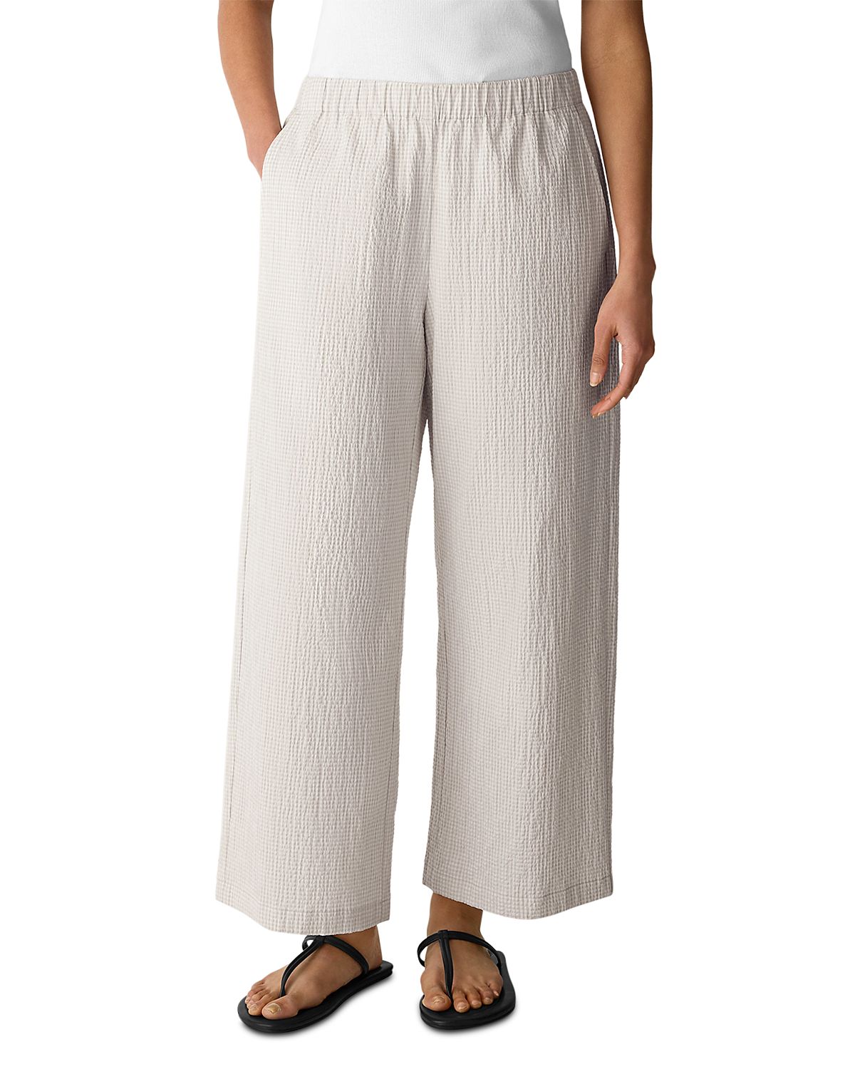 Eileen Fisher Check Print Wide Leg Ankle Pants