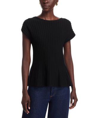 Ribbed Cap Sleeve Peplum Sweater