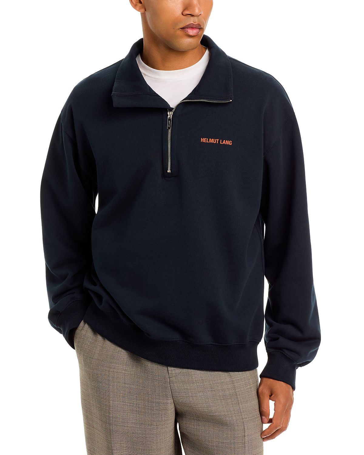 Helmut Lang Quarter Zip Cotton Logo Sweater