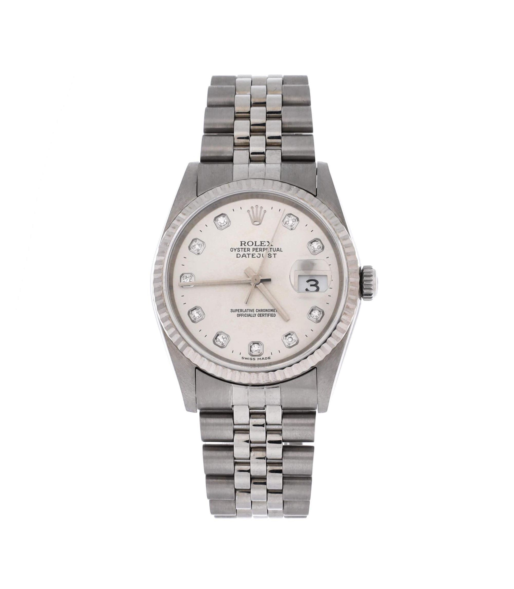 Oyster Perpetual Datejust Automatic Watch in Stainless Steel and White Gold with Diamond Markers 36mm - Image 1