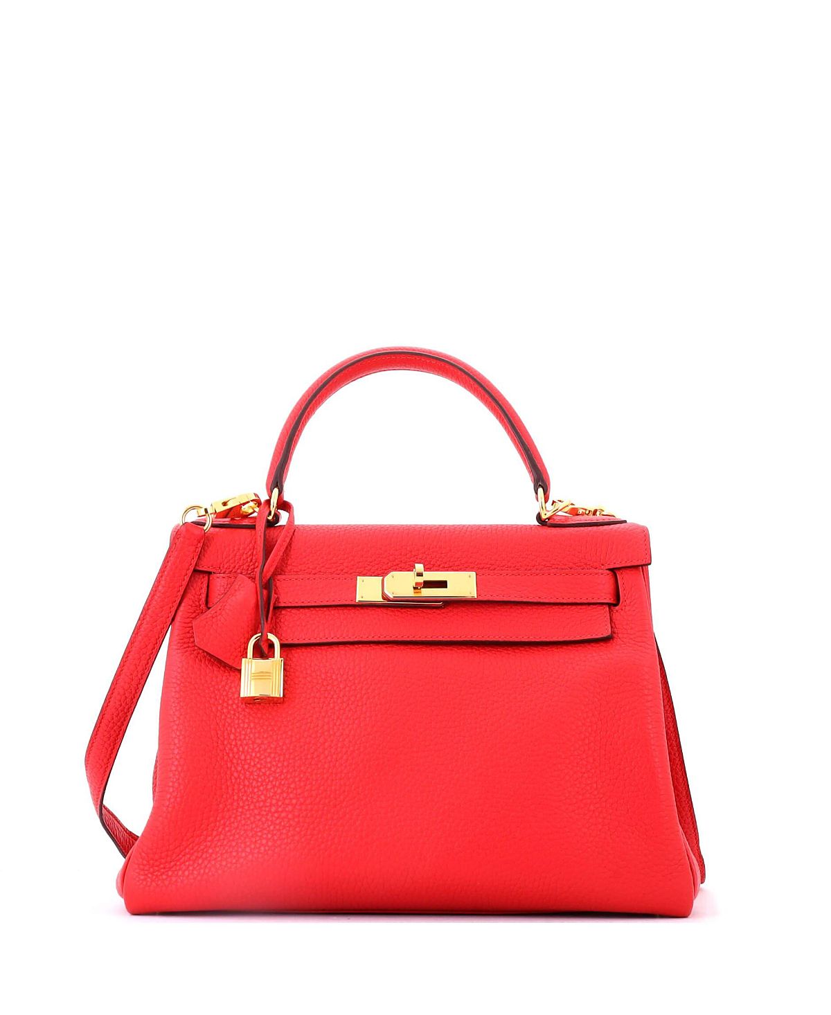 Pre-Owned HERMES Kelly 28 Handbag Red Clemence with Gold Hardware