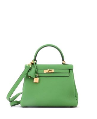 Kelly 25 Handbag Green Togo with Gold Hardware