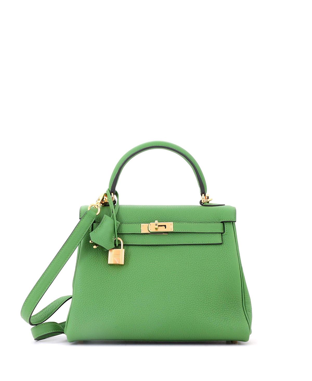 Pre-Owned HERMES Kelly 25 Handbag Green Togo with Gold Hardware