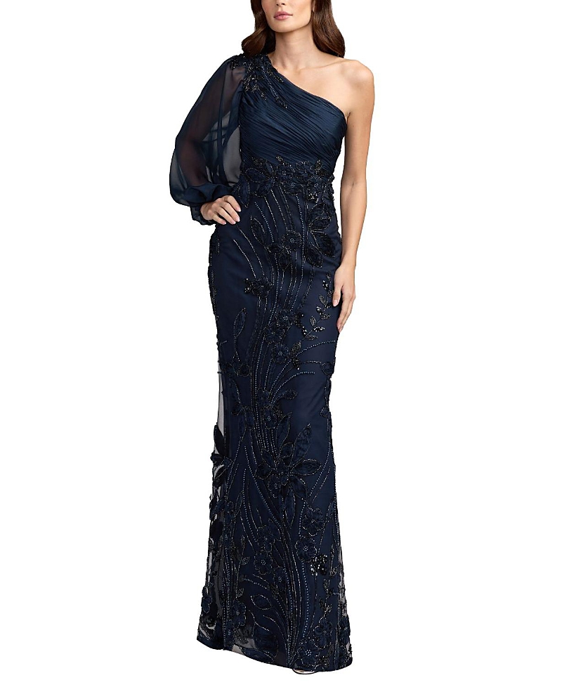 Mac Duggal Petite One Sleeve Chiffon Embellished Gown