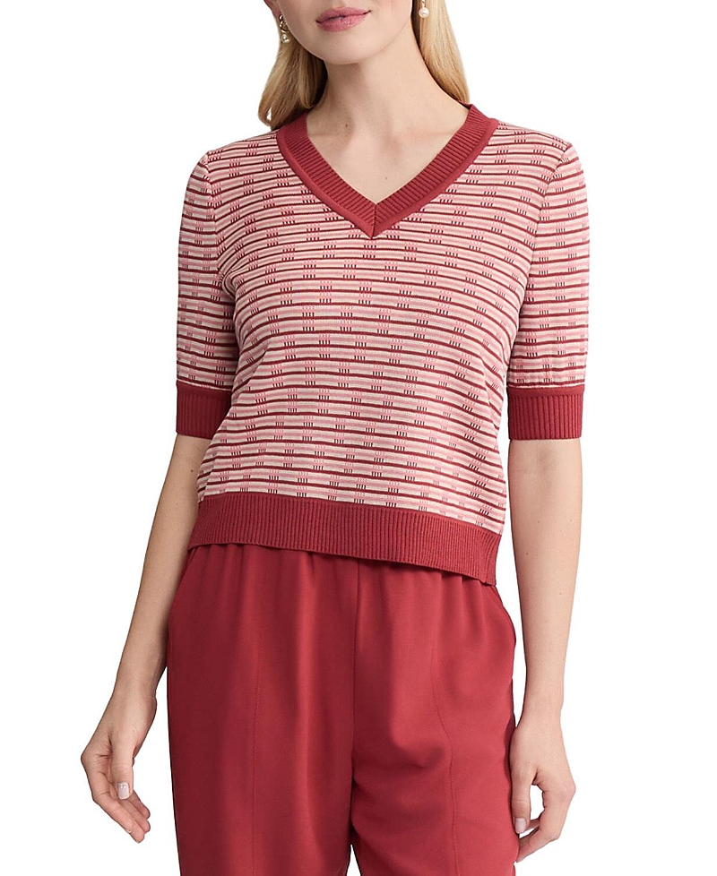 Misook Striped Ribbed Hem Top