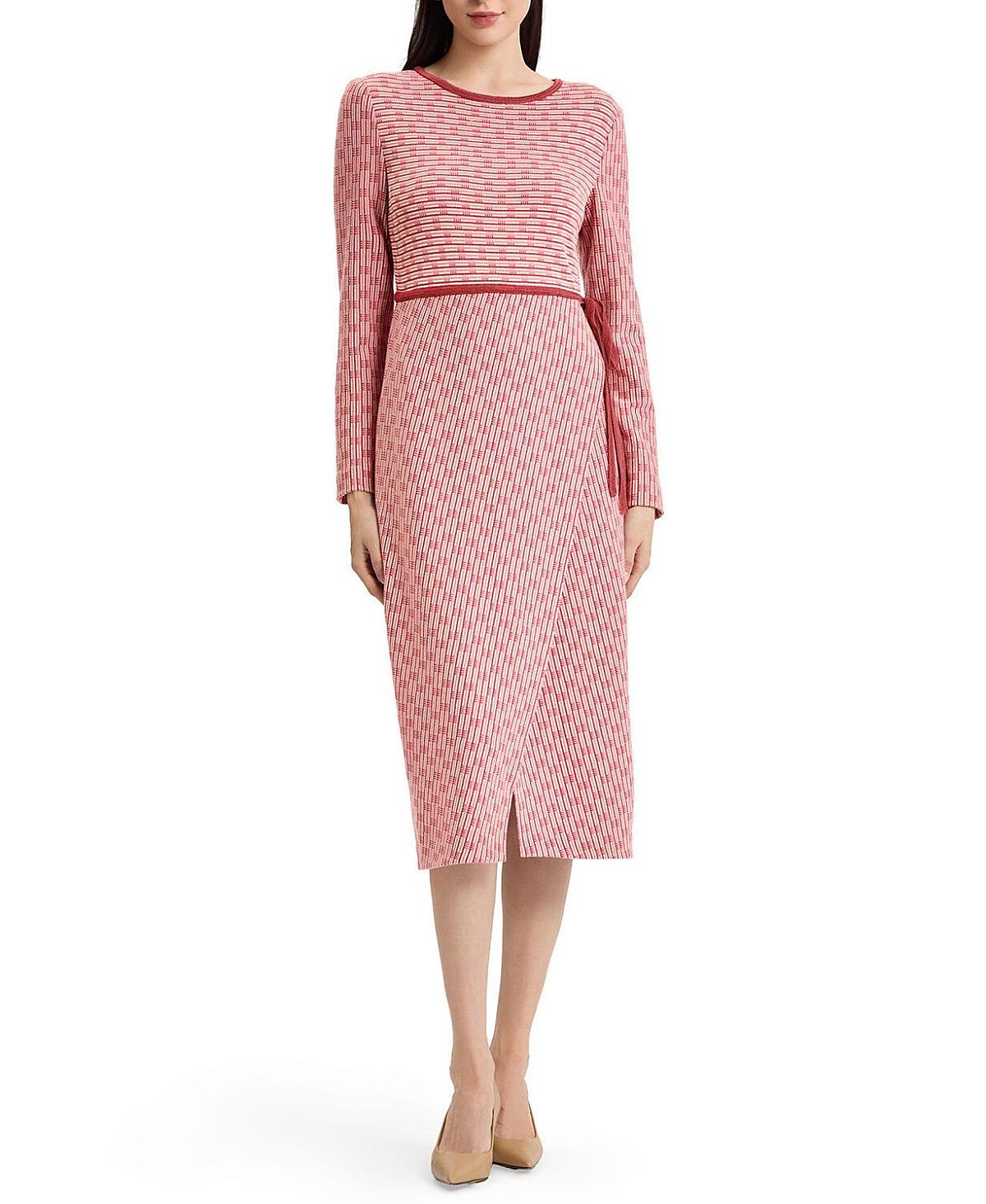 Misook Faux Wrap Contrast Trim Soft Knit Straight Dress