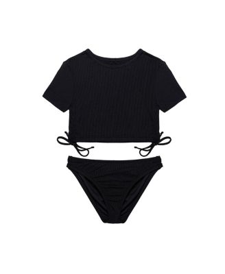 Girls' Freya Rib Short Sleeve Side Tie Swim Set - Little Kid, Big Kid