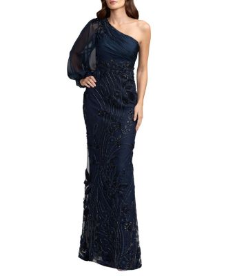  One Sleeve Chiffon Embellished Gown