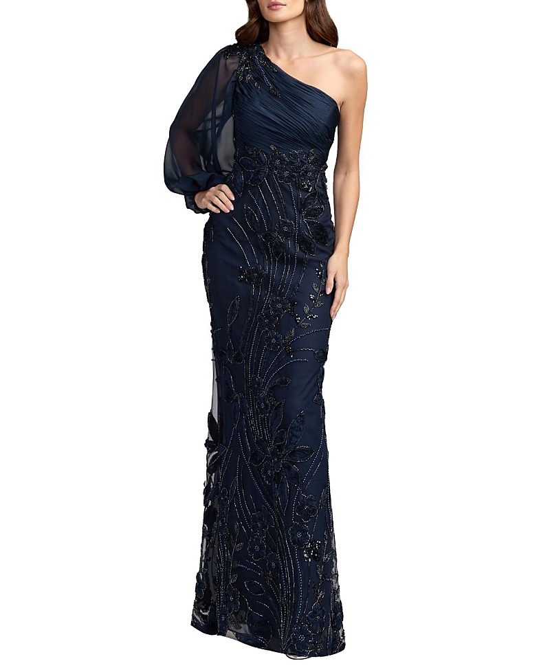 Mac Duggal One Sleeve Chiffon Embellished Gown