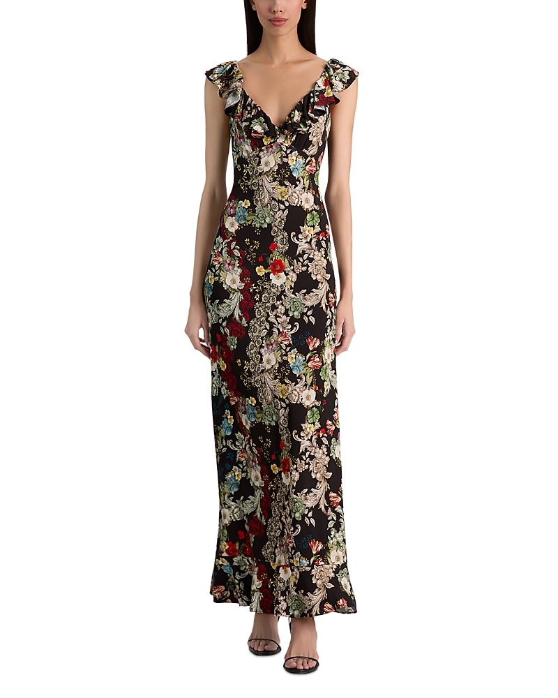 Alice and Olivia Gemma Button Front Ruffle Maxi Dress