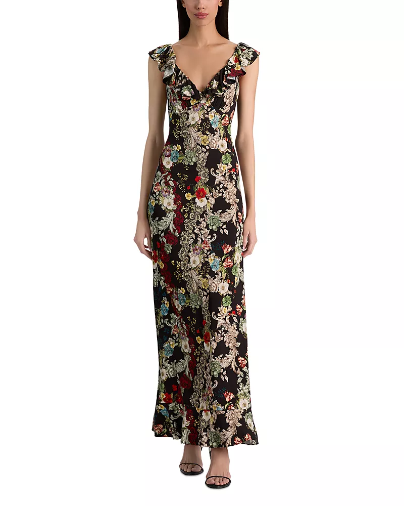 Alice and Olivia Gemma Button Front Ruffle Maxi Dress