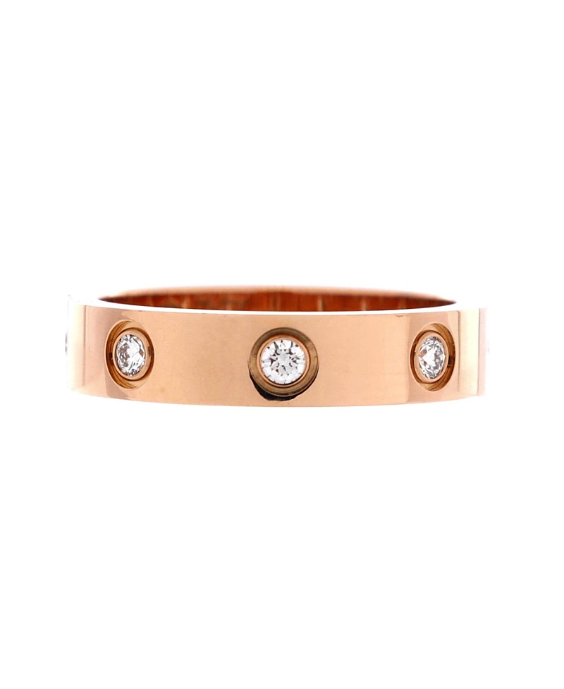 Pre-Owned Cartier Love Wedding Band 8 Diamonds Ring 18K Rose Gold with Diamonds
