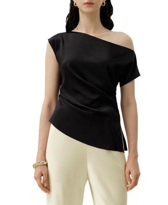  Women's Stretch Silk Charmeuse Asymmetric Top