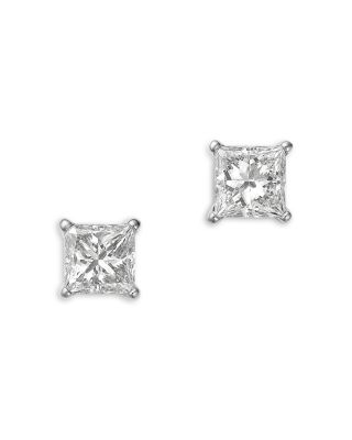 Diamond Princess Cut Stud Earrings in Platinum, 1.0 tcw