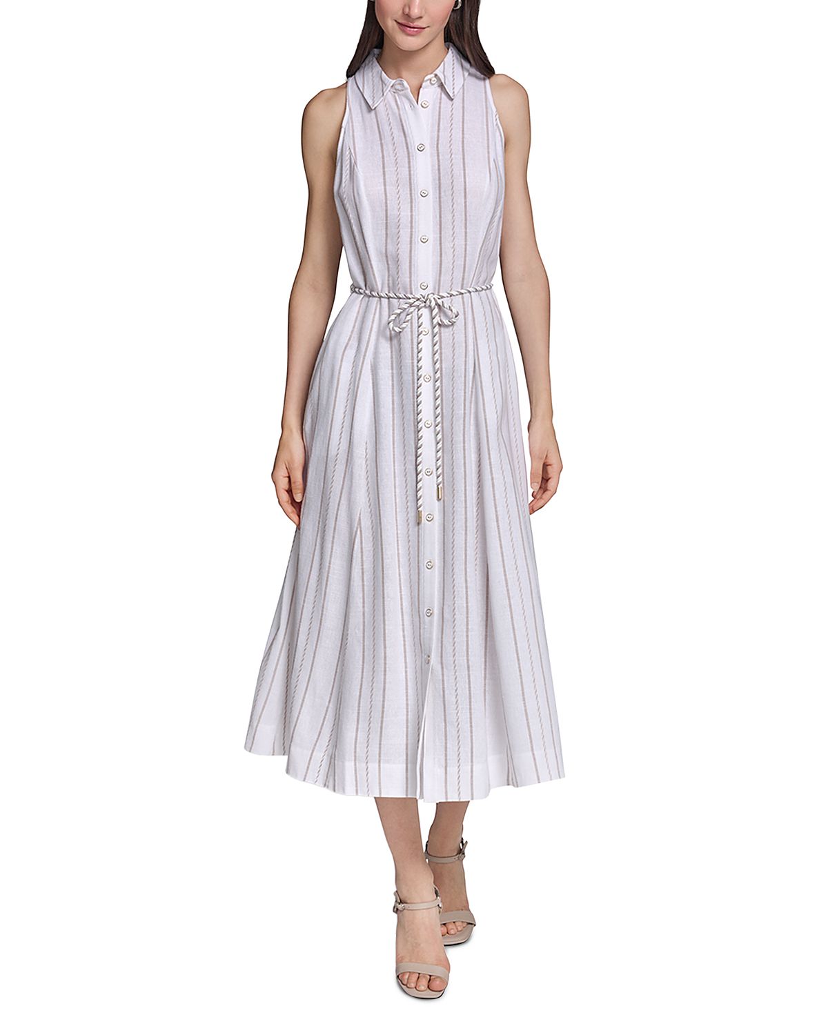 Karl Lagerfeld Paris Sleeveless Striped Button Front Midi Dress