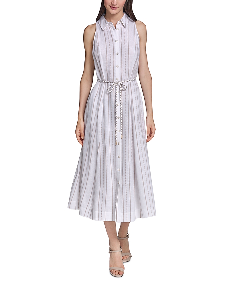 Karl Lagerfeld Paris Sleeveless Striped Button Front Midi Dress