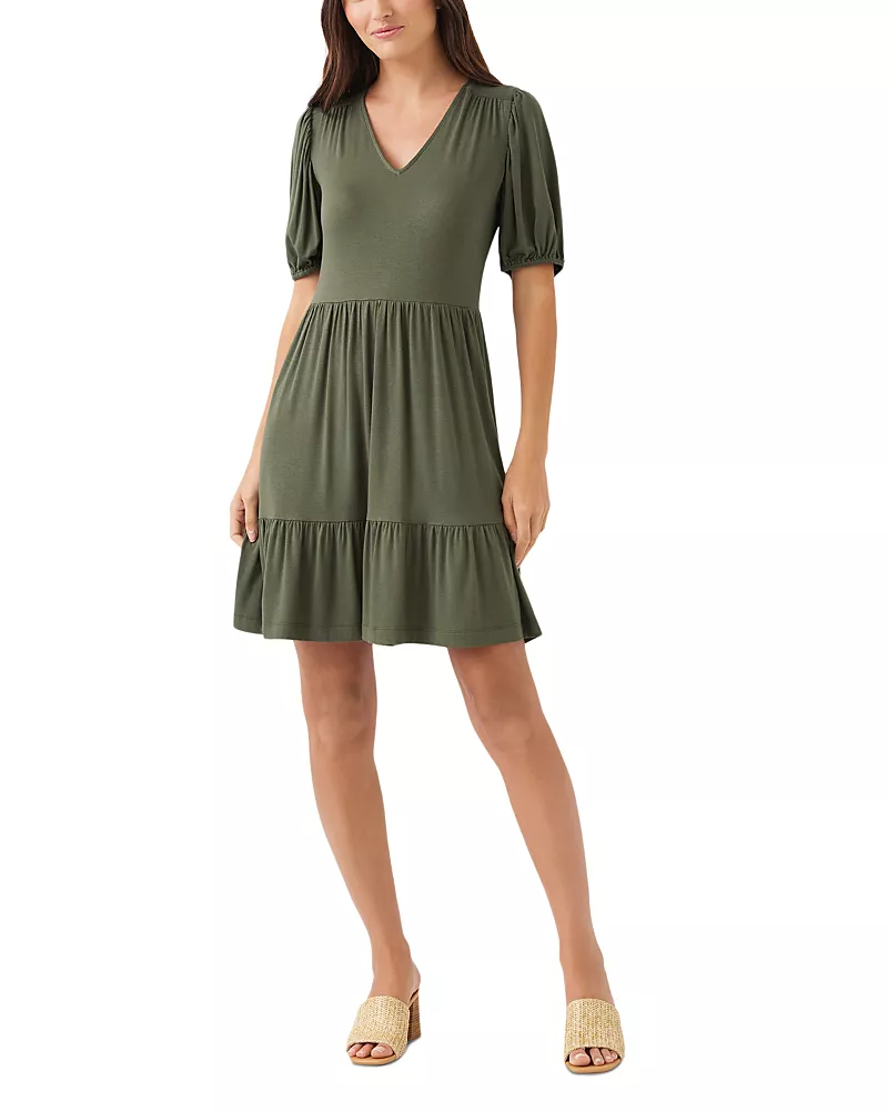 Karen Kane Petite Puff Sleeve Tiered Dress