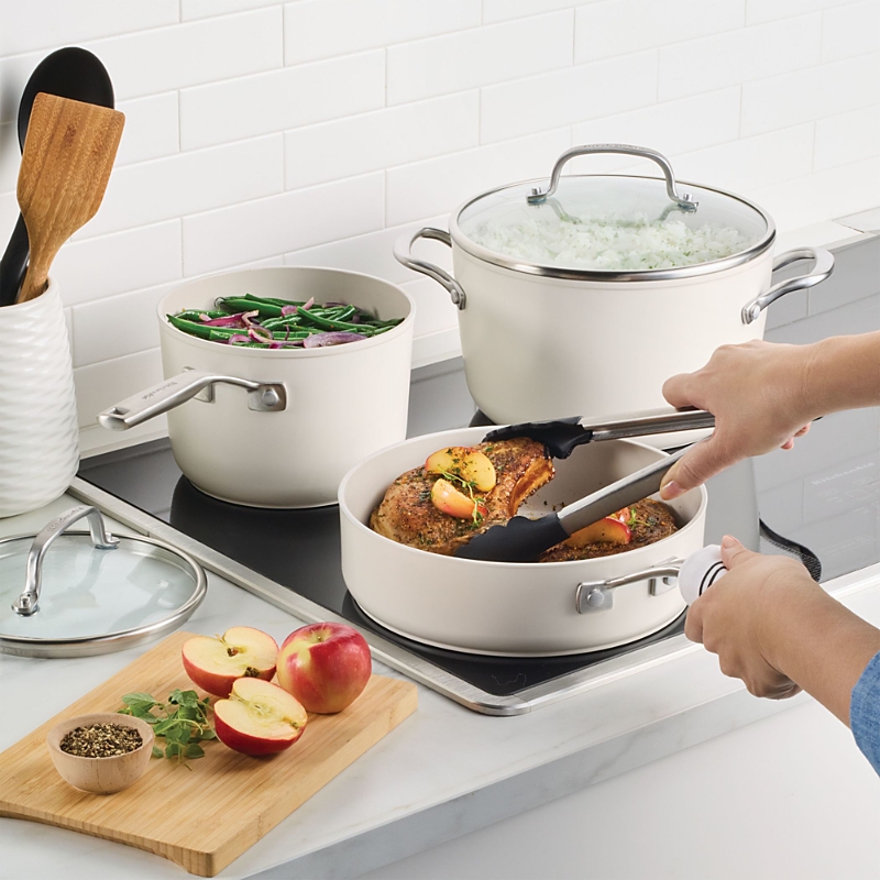 Kitchenaid 10 Piece Hard Anodized Ceramic Induction Cookware Set In White