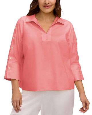 Foxcroft Plus Lainey 3/4 Sleeve Popover Blouse