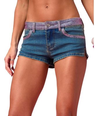  Barbie™ Rhinestone Low Rise Denim Shorts