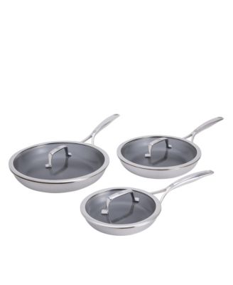 Peak Stainless Steel Dual Performance Ceramic Fry Pans with Lids, Set of 3