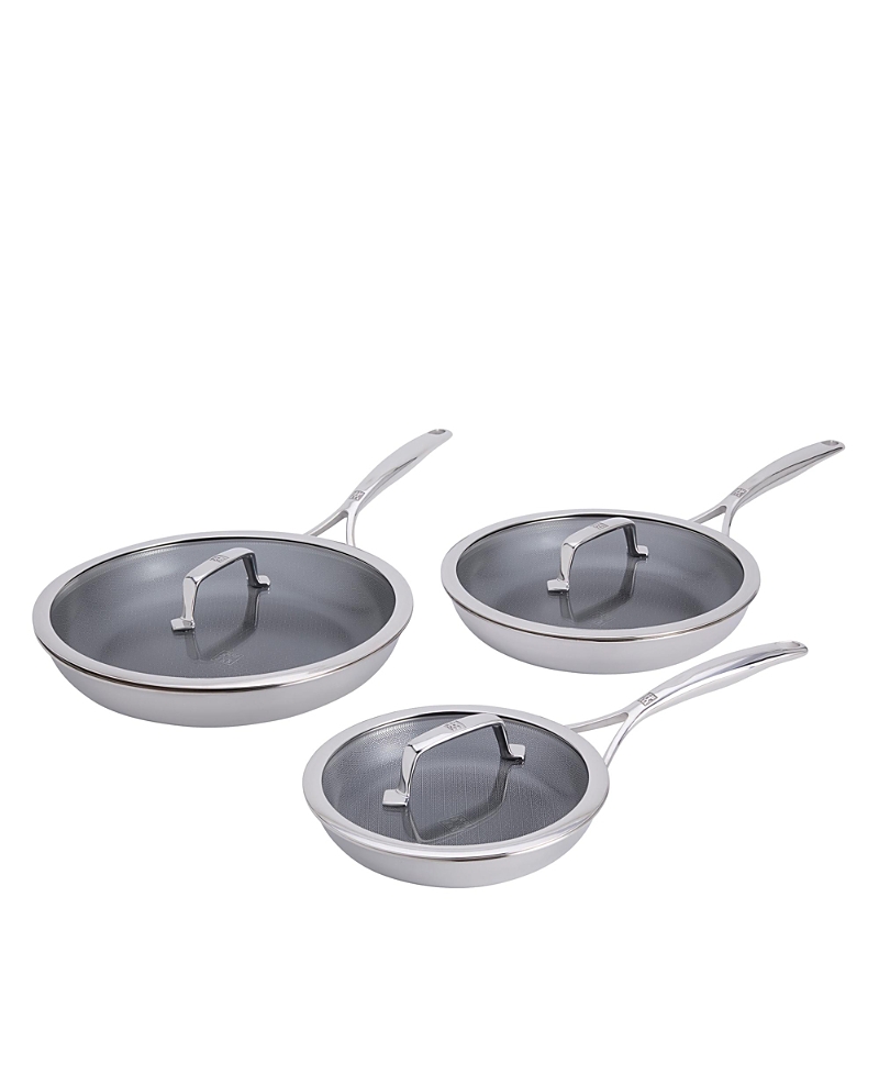 Zwilling Peak Stainless Steel Dual Performance Ceramic Fry Pans with Lids, Set of 3