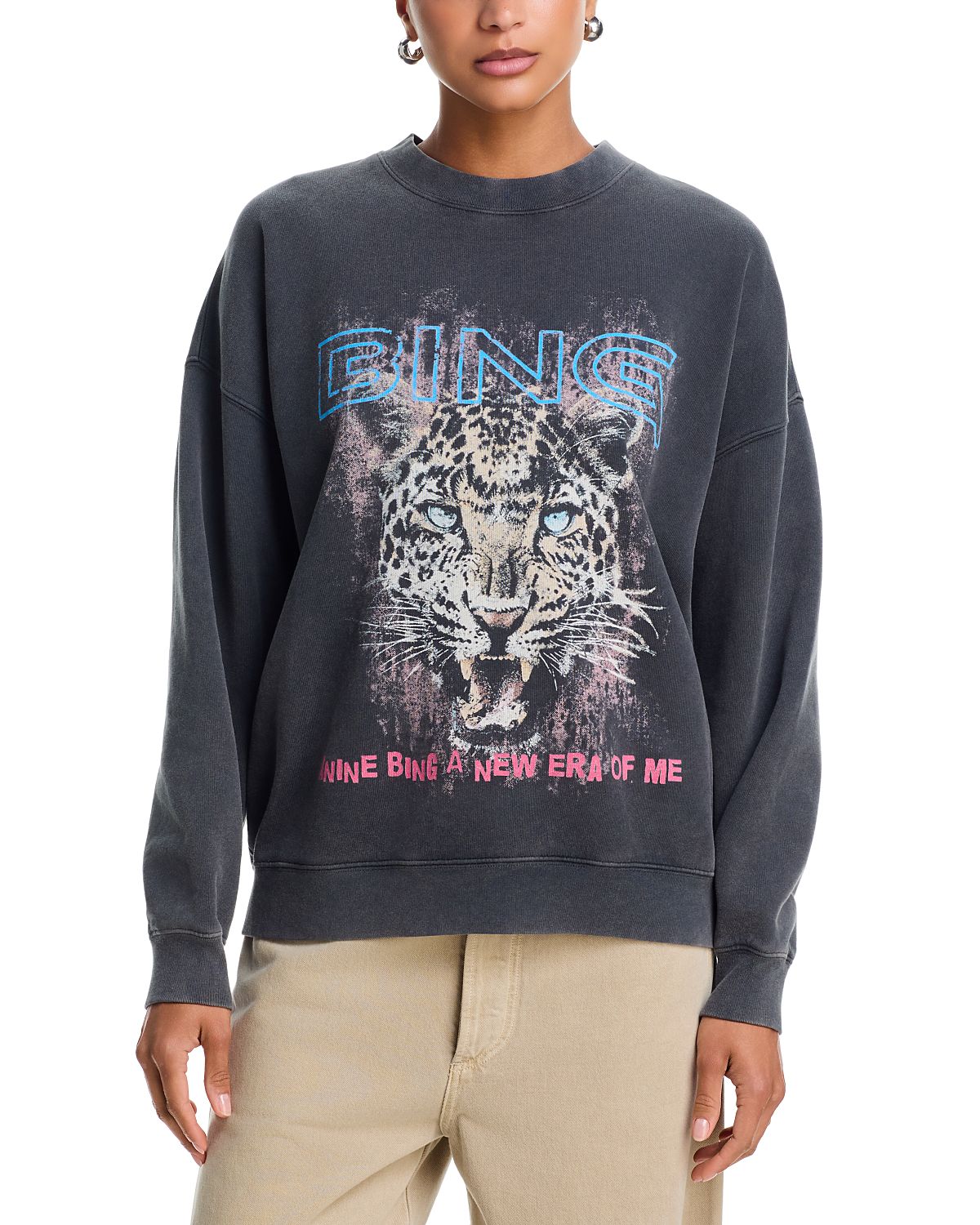 Anine Bing Miles Leopard Graphic Cotton Sweatshirt