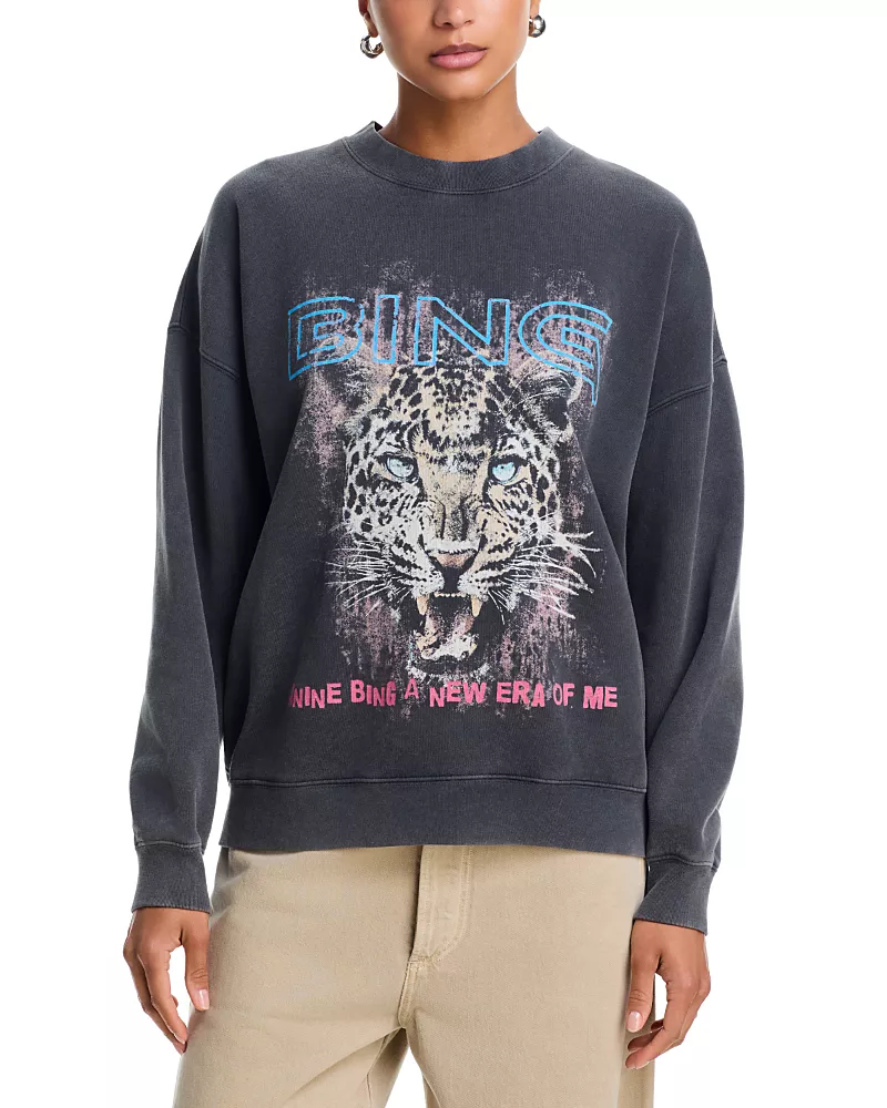 Anine Bing Miles Leopard Graphic Cotton Sweatshirt