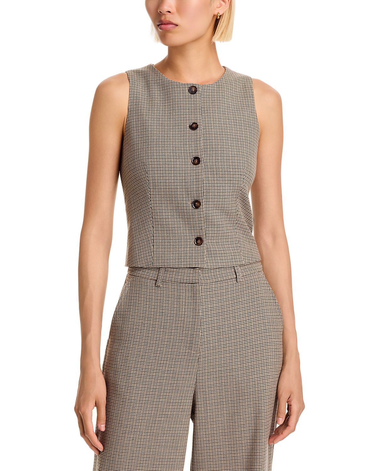 Aqua Mini Check Button Front Vest - Exclusive