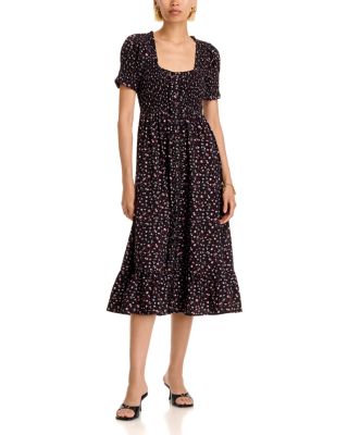 Ditsy Floral Smocked Short Sleeve Midi Dress - Exclusive