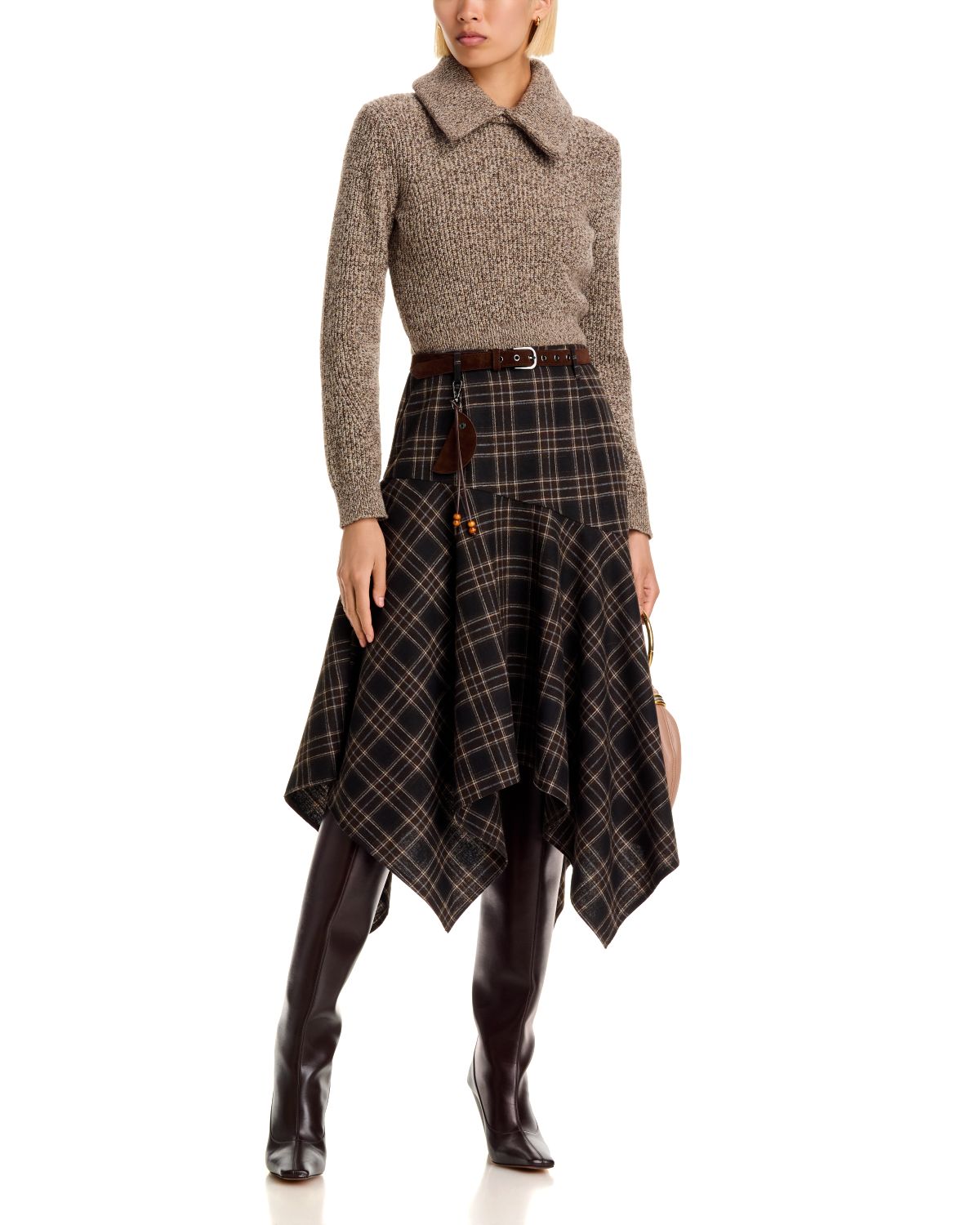 Belted Plaid Asymmetrical Skirt - Exclusive thumbnail 3