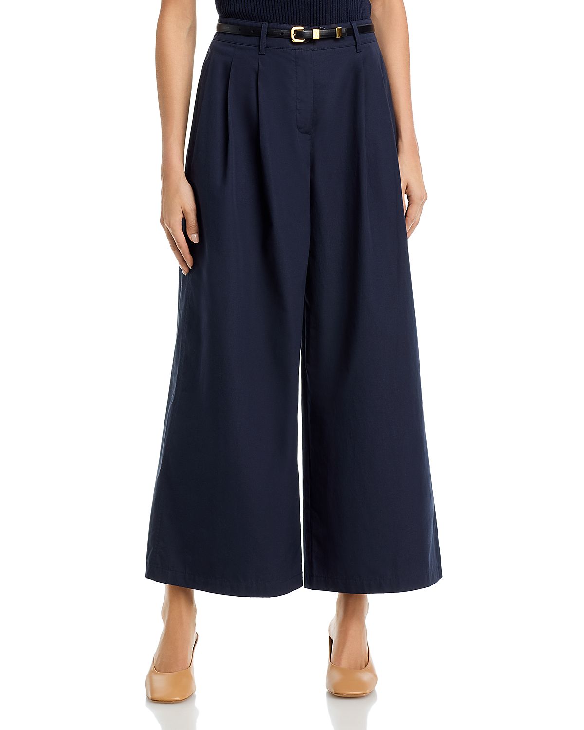 Lafayette 148 New York Cotton Poplin Park Wide Leg Ankle Pants