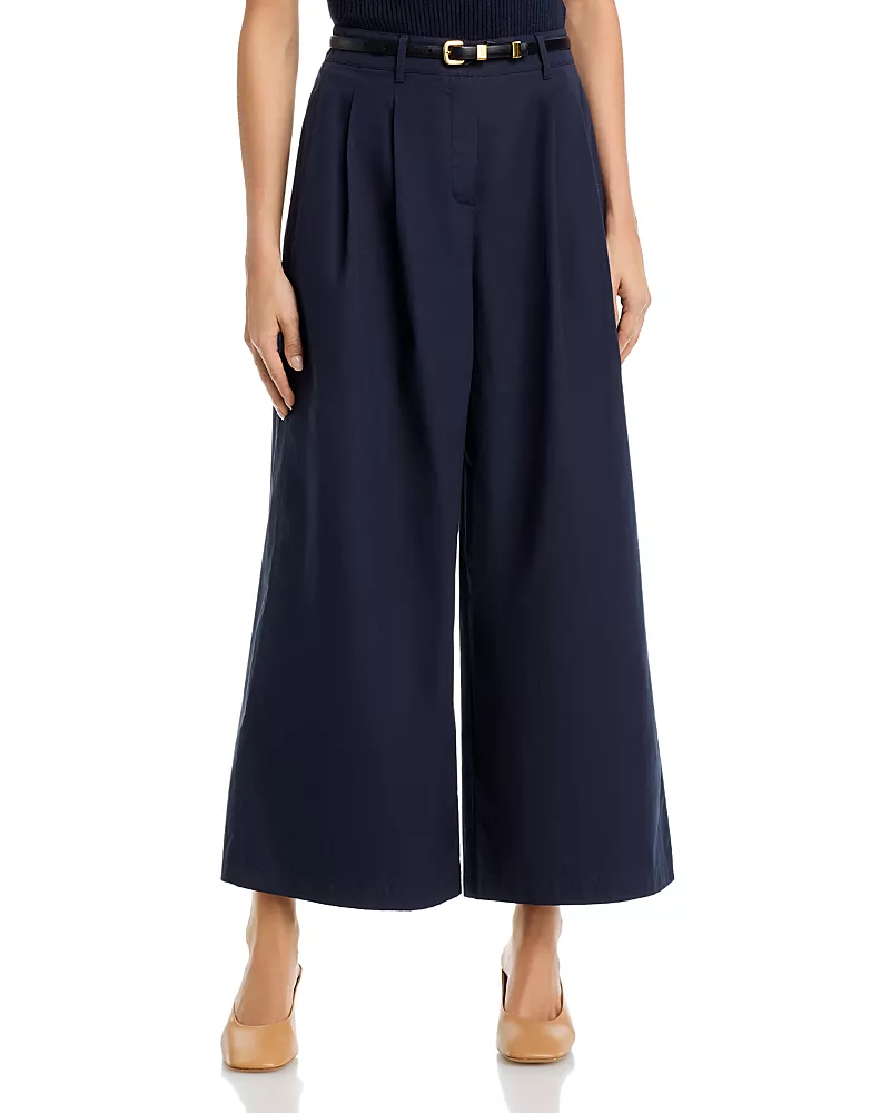 Lafayette 148 New York Cotton Poplin Park Wide Leg Ankle Pants