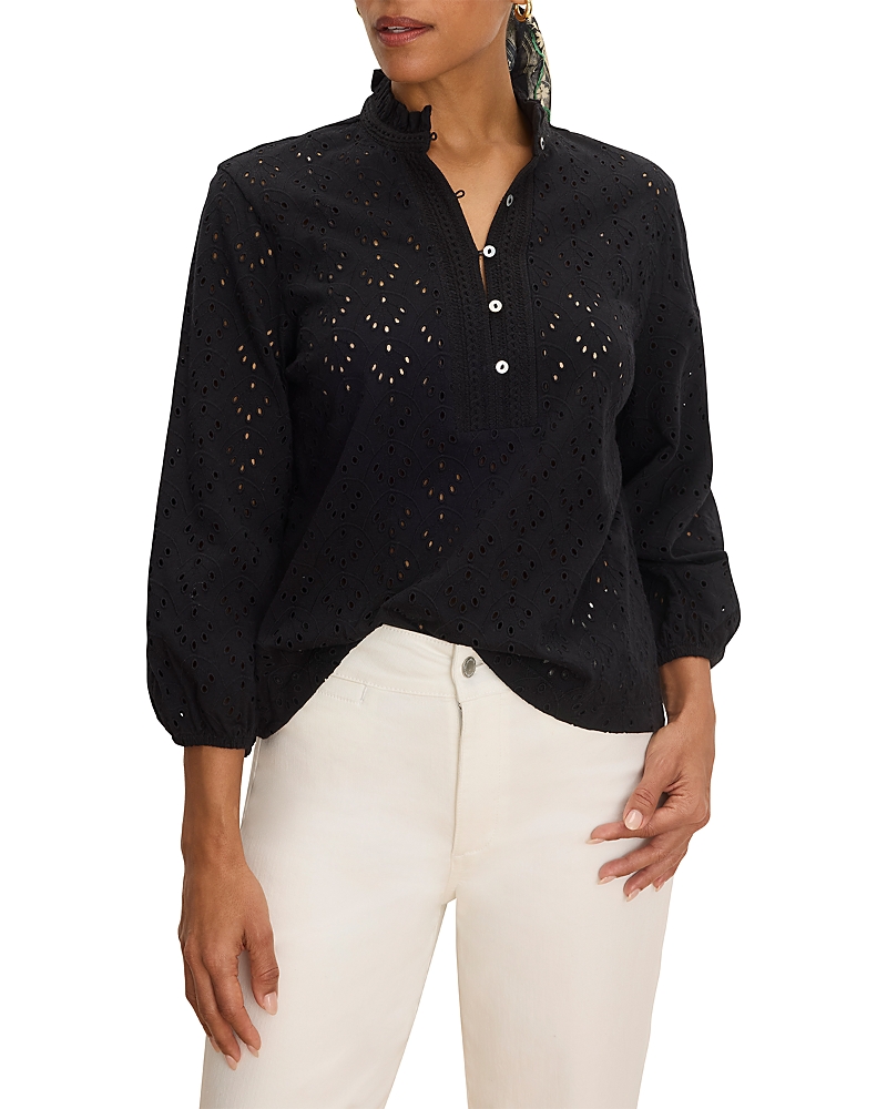 Nic+Zoe Eyelet Ruffle Neck Top