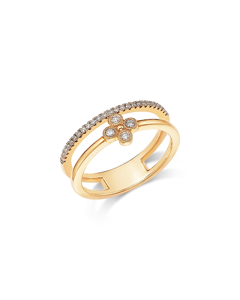 Bloomingdale's Fine Collection Diamond Clover Multi Row Ring in 14K Yellow Gold, 0.20 tcw