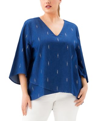 Plus Size Bracelet Sleeve Embellished Asymmetric Top