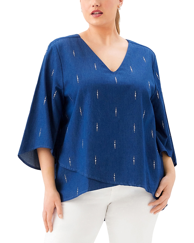 Karen Kane Plus Size Bracelet Sleeve Embellished Asymmetric Top