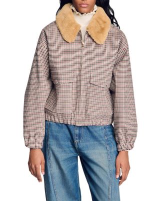 Faux Fur Lined Check Coat