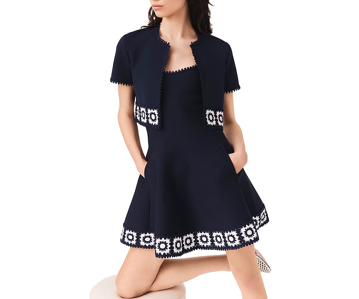 Maje Crochet Panel Cropped Cardigan