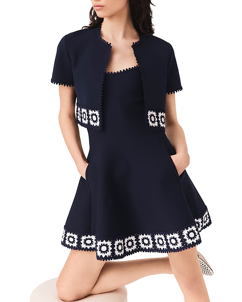 Maje Crochet Panel Cropped Cardigan