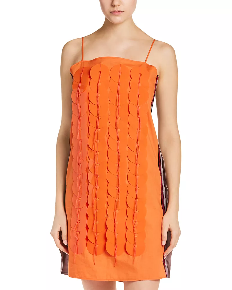 Marni Cotton Color Blocked Embellished Mini Dress