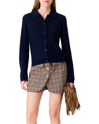 Rhinestone Polo Collar Cardigan